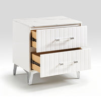 Cyna Nighstand, Faux Marble Top, 2 Drawers, Textured Front, Glossy White - BM351940