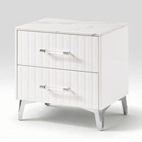 Cyna Nighstand, Faux Marble Top, 2 Drawers, Textured Front, Glossy White - BM351940