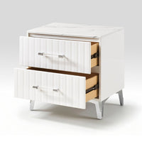 Cyna Nighstand, Faux Marble Top, 2 Drawers, Textured Front, Glossy White - BM351940