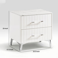 Cyna Nighstand, Faux Marble Top, 2 Drawers, Textured Front, Glossy White - BM351940