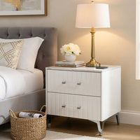 Cyna Nighstand, Faux Marble Top, 2 Drawers, Textured Front, Glossy White - BM351940