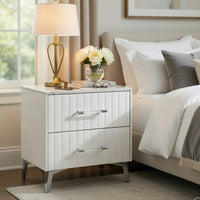 Cyna Nighstand, Faux Marble Top, 2 Drawers, Textured Front, Glossy White - BM351940