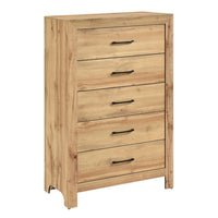 Eby  Tall Dresser Chest, 5 Drawers, Black Nickel Handles, Natural Brown - BM351941