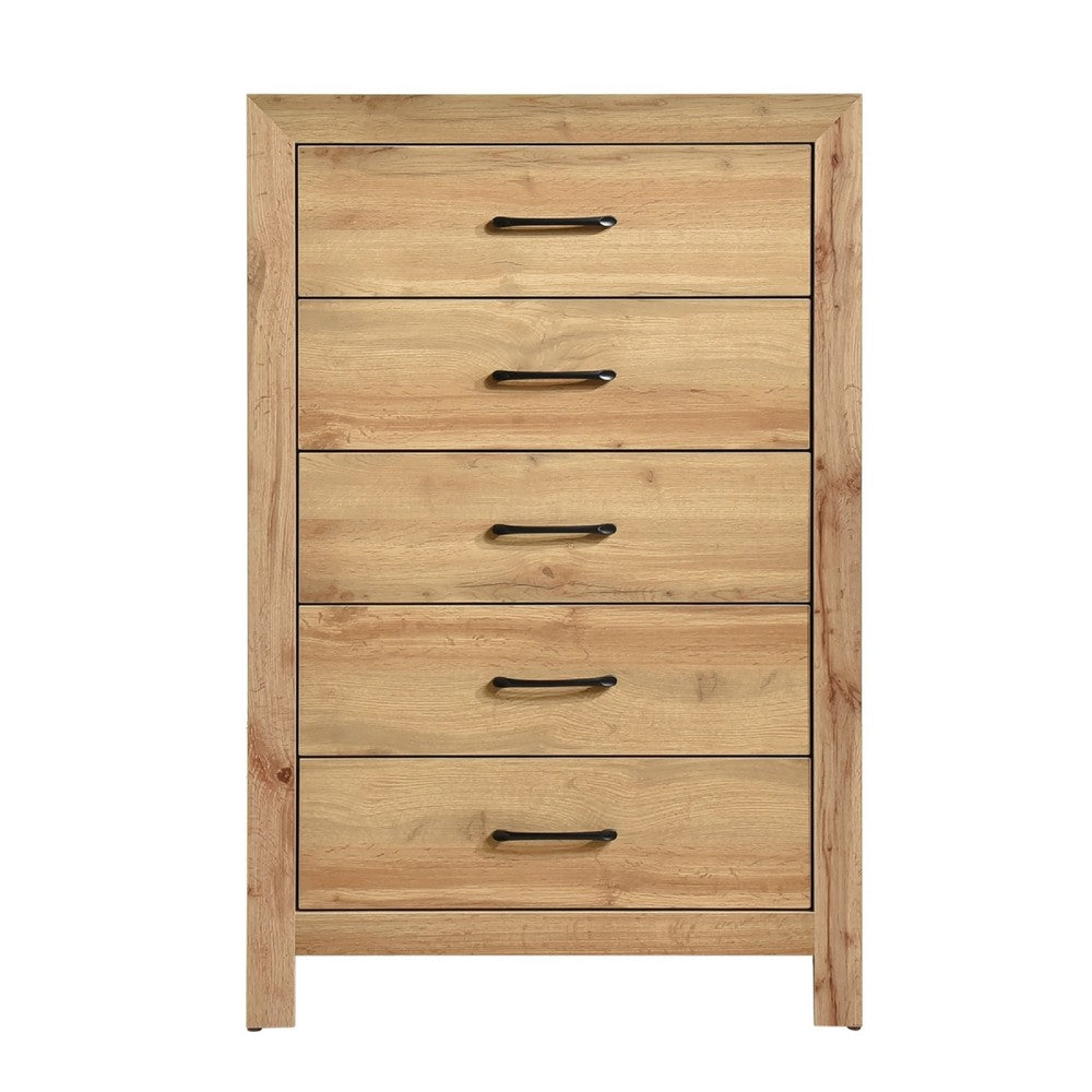 Eby  Tall Dresser Chest, 5 Drawers, Black Nickel Handles, Natural Brown - BM351941