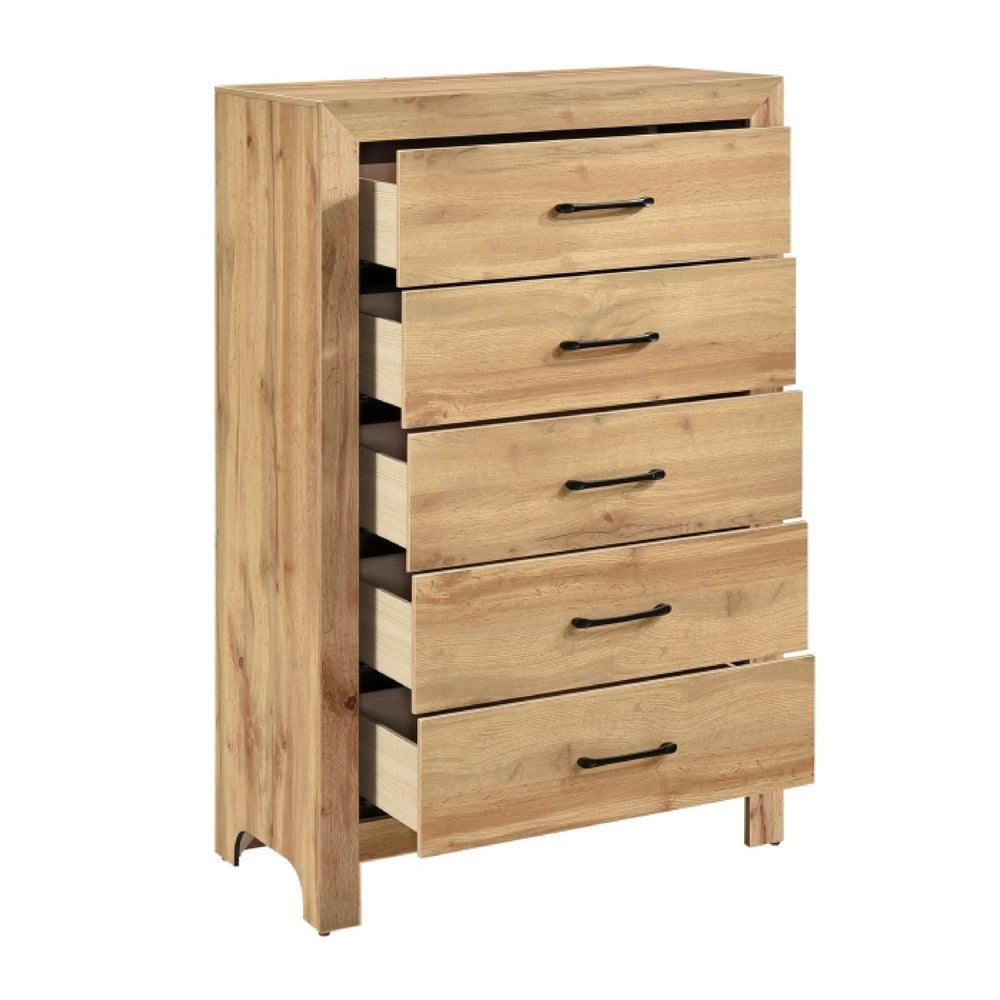 Eby  Tall Dresser Chest, 5 Drawers, Black Nickel Handles, Natural Brown - BM351941