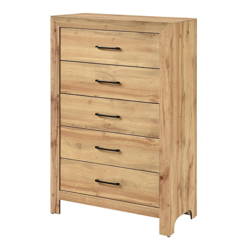 Eby  Tall Dresser Chest, 5 Drawers, Black Nickel Handles, Natural Brown - BM351941