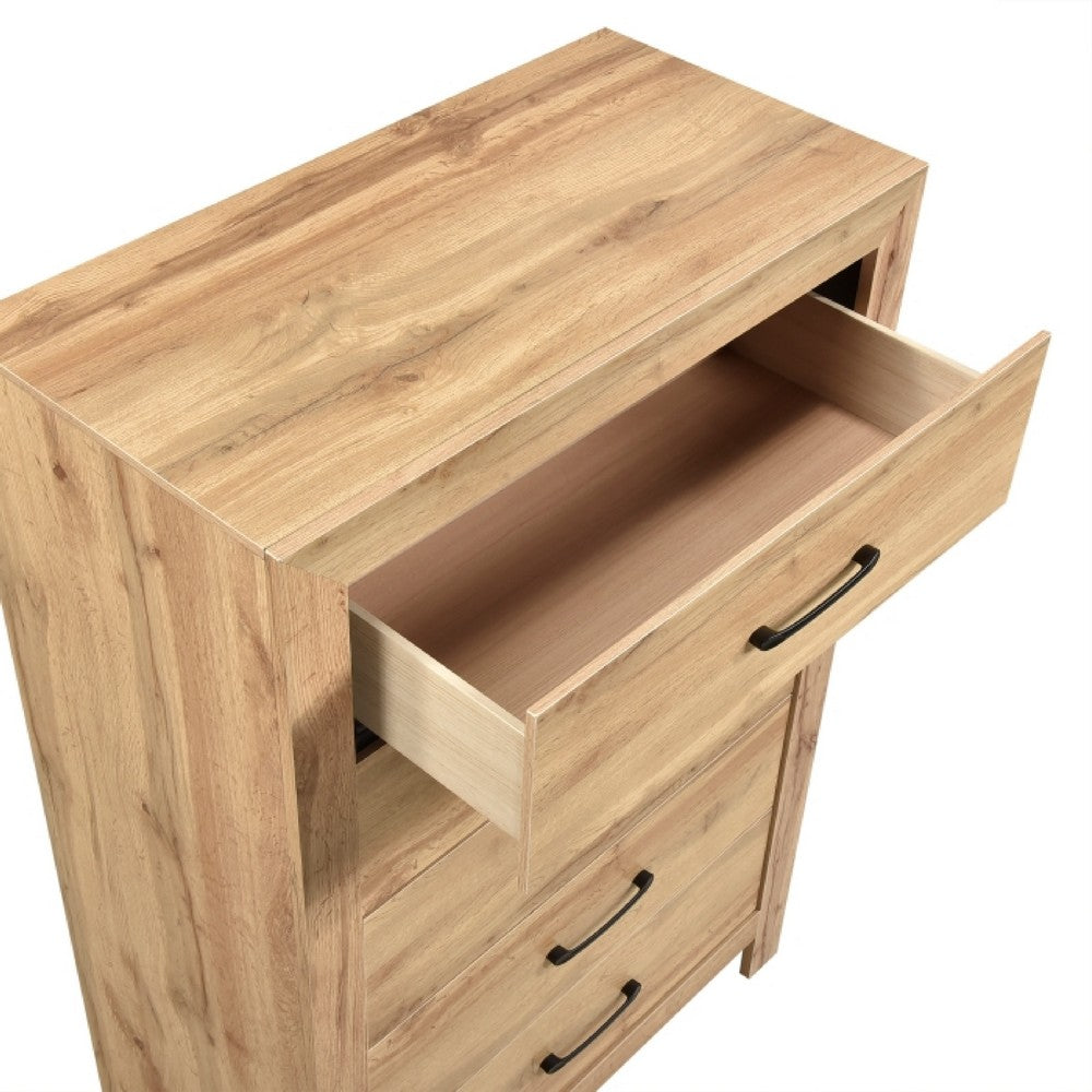 Eby  Tall Dresser Chest, 5 Drawers, Black Nickel Handles, Natural Brown - BM351941