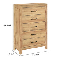 Eby  Tall Dresser Chest, 5 Drawers, Black Nickel Handles, Natural Brown - BM351941