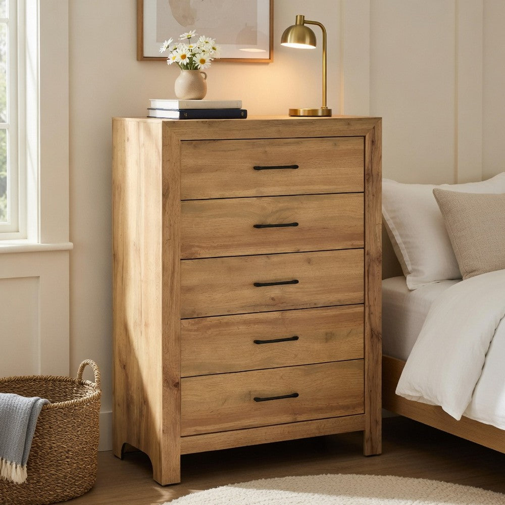 Eby  Tall Dresser Chest, 5 Drawers, Black Nickel Handles, Natural Brown - BM351941