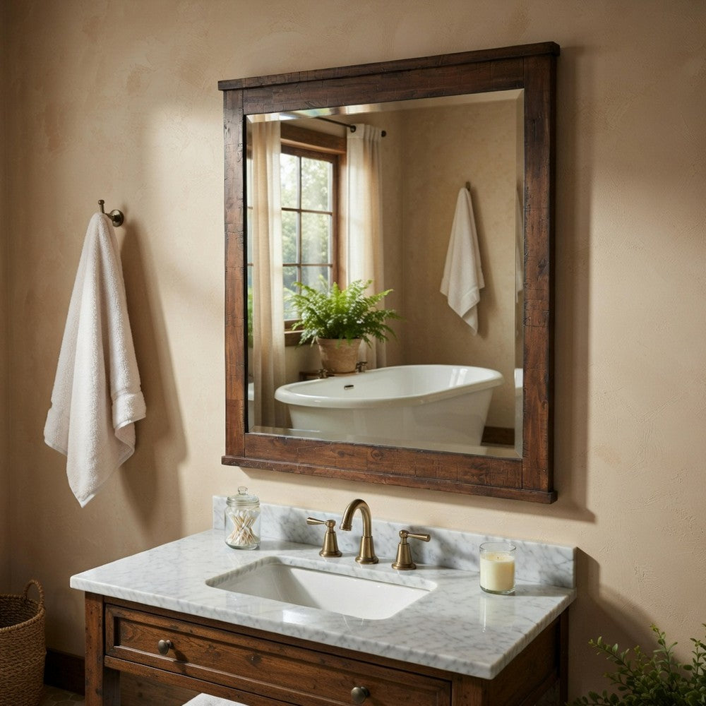 Niti Dresser Mirror, Rustic Dark Brown Birch Wood Frame, 41 x 42 - BM351943