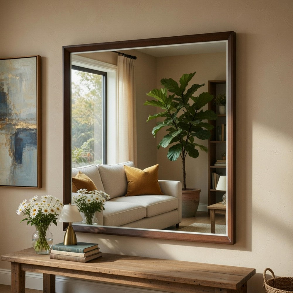 Soly Dresser Mirror, Rustic Walnut Brown Wood Frame, 40 x 53 - BM351945