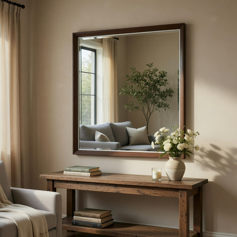 Soly Dresser Mirror, Rustic Walnut Brown Wood Frame, 40 x 53 - BM351945