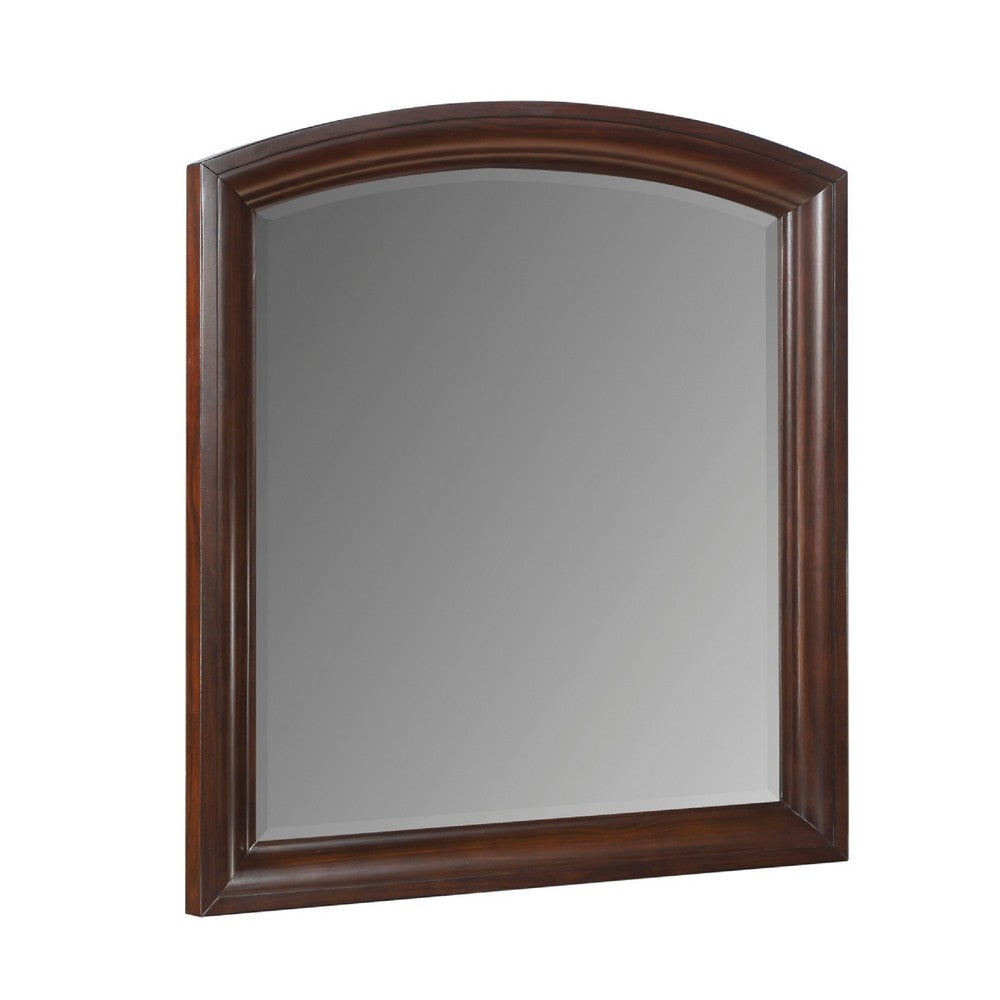 Hudy Dresser Mirror, 34 x 38 Birch Wood Arch Frame, Cherry Brown  - BM351946