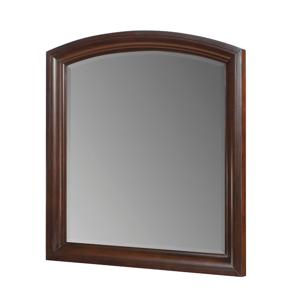 Hudy Dresser Mirror, 34 x 38 Birch Wood Arch Frame, Cherry Brown  - BM351946