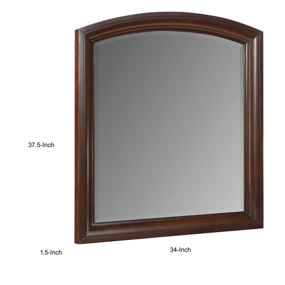 Hudy Dresser Mirror, 34 x 38 Birch Wood Arch Frame, Cherry Brown  - BM351946