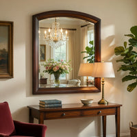 Hudy Dresser Mirror, 34 x 38 Birch Wood Arch Frame, Cherry Brown  - BM351946