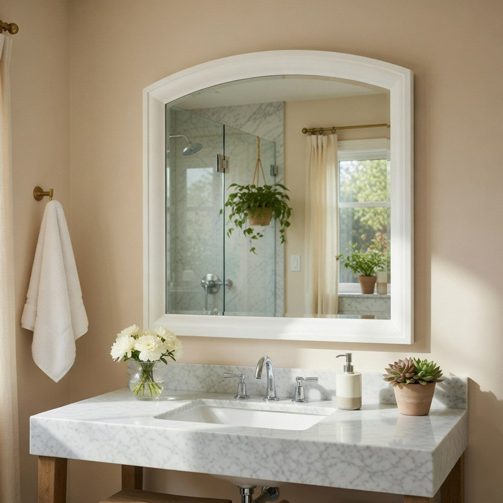 Hudy Dresser Mirror, 34 x 38 Birch Wood Arch Frame, Farmhouse White  - BM351947