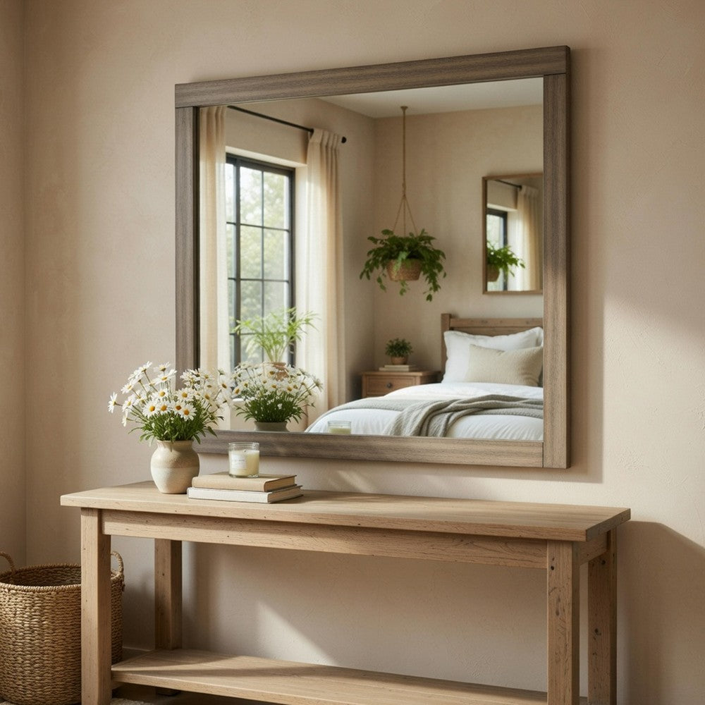 Rie Vanity Dresser Mirror, Weathered Gray Wood Frame, 36 x 41 - BM351948