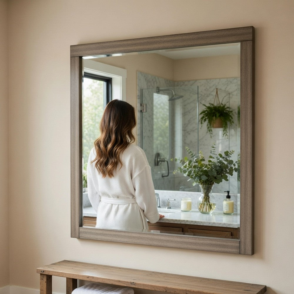 Rie Vanity Dresser Mirror, Weathered Gray Wood Frame, 36 x 41 - BM351948