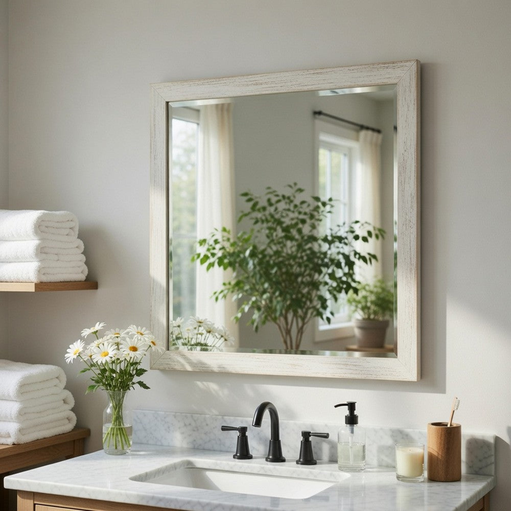 Eby Vanity Dresser Mirror, Modern White Wood Finish, 40 x 40 - BM351950