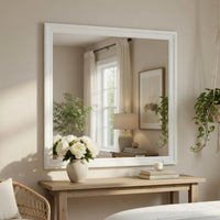 Teich Vanity Dresser Mirror, Modern Glam White Wood Frame, 39x 39 - BM351952