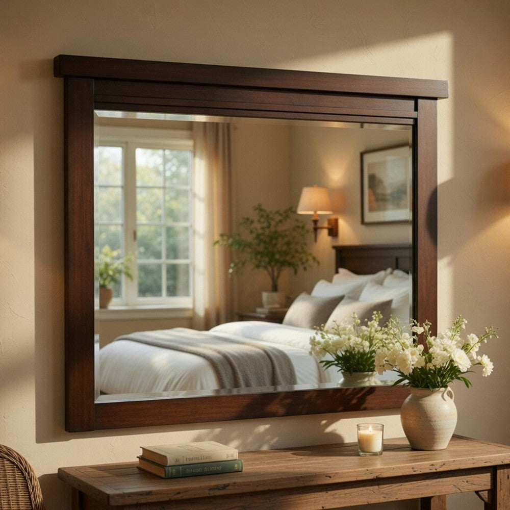 Daisy Vanity Dresser Mirror, Rustic Brown Mango Veneer Frame, 35 x 48 - BM351953