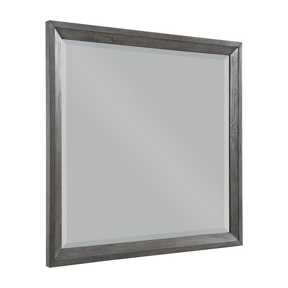 Stacy Vanity Dresser Mirror, Wire Brushed Gray Wood Frame, 39 x 41 - BM351954