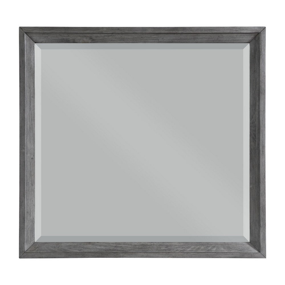 Stacy Vanity Dresser Mirror, Wire Brushed Gray Wood Frame, 39 x 41 - BM351954