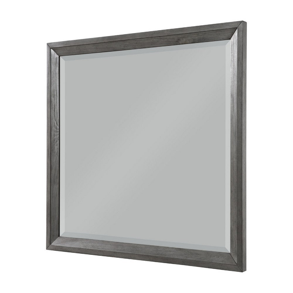 Stacy Vanity Dresser Mirror, Wire Brushed Gray Wood Frame, 39 x 41 - BM351954