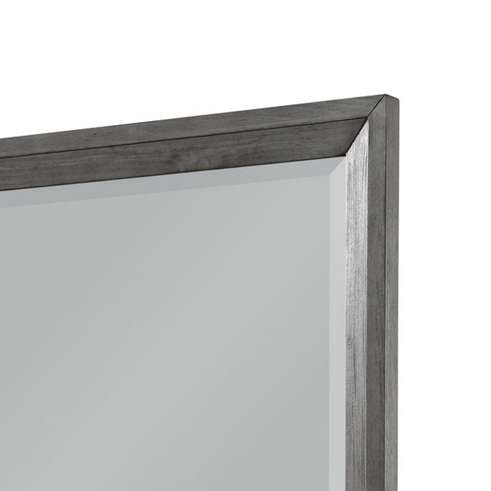Stacy Vanity Dresser Mirror, Wire Brushed Gray Wood Frame, 39 x 41 - BM351954