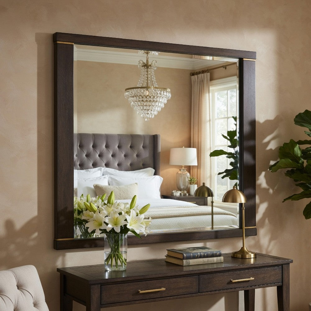 Pagi Vanity Dresser Mirror, Dark Charcoal Black Wood Frame, 38 x 42 - BM351956