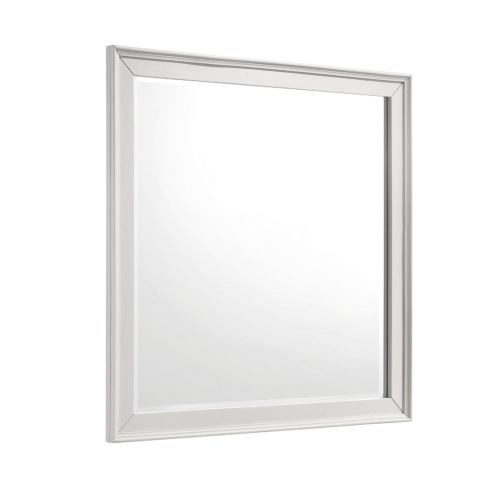 Etgo Dresser Mirror, Framed Design, Transitional White Wood, 39x39 Square - BM351958