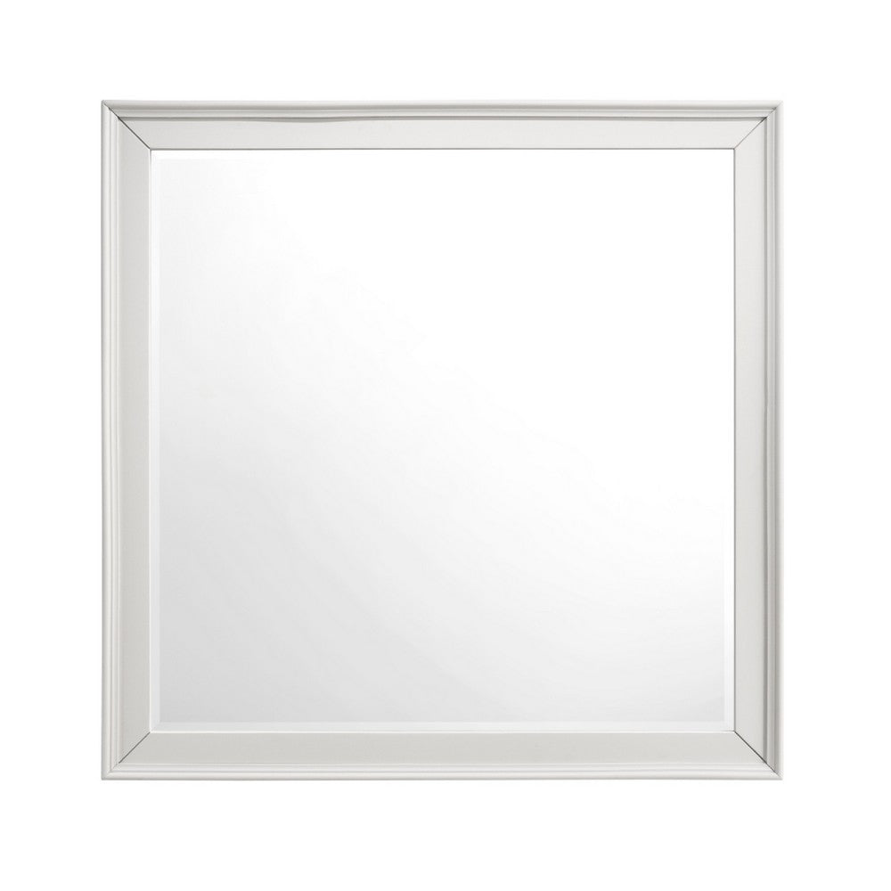 Etgo Dresser Mirror, Framed Design, Transitional White Wood, 39x39 Square - BM351958