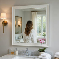 Etgo Dresser Mirror, Framed Design, Transitional White Wood, 39x39 Square - BM351958