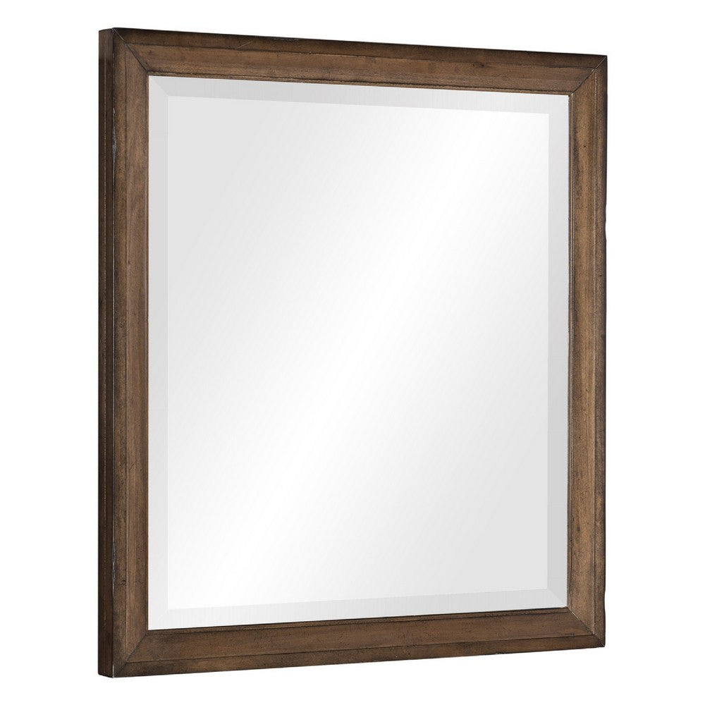 Reva Dressing Mirror, Framed Design, Light Brown Wood, 32x34 Rectangular - BM351960