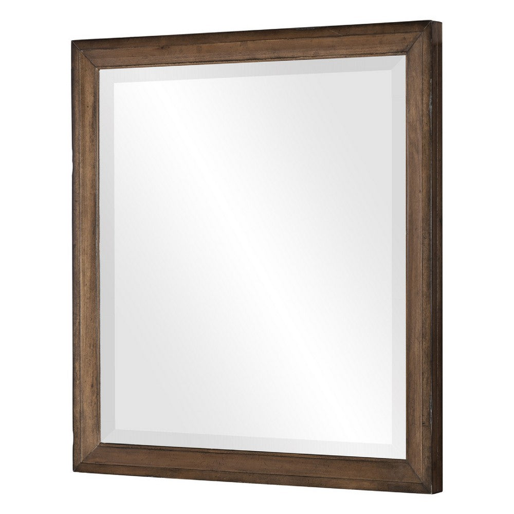 Reva Dressing Mirror, Framed Design, Light Brown Wood, 32x34 Rectangular - BM351960