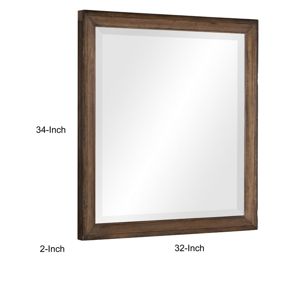 Reva Dressing Mirror, Framed Design, Light Brown Wood, 32x34 Rectangular - BM351960