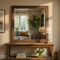 Reva Dressing Mirror, Framed Design, Light Brown Wood, 32x34 Rectangular - BM351960