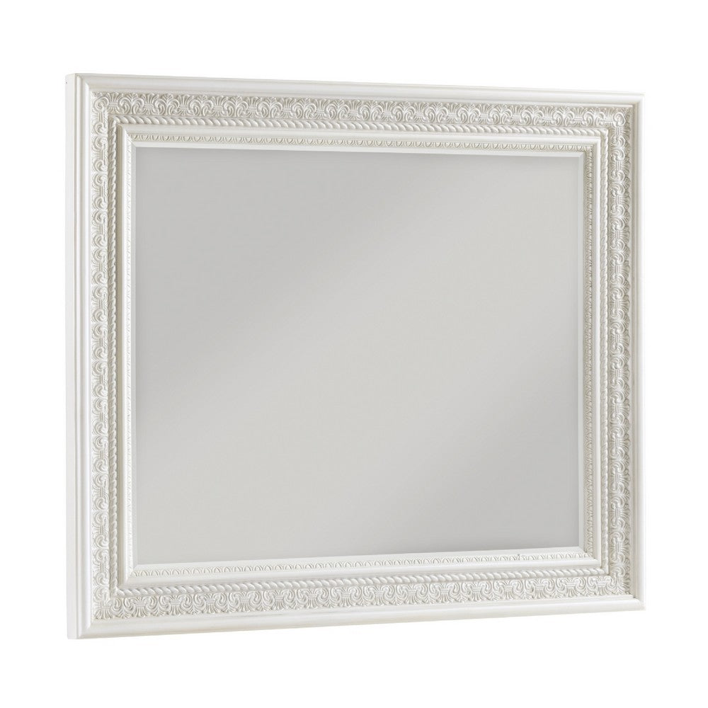 Rotu Dresser Mirror, Egg & Dart Molded Frame, Pearl White Wood, 40x46 - BM351961