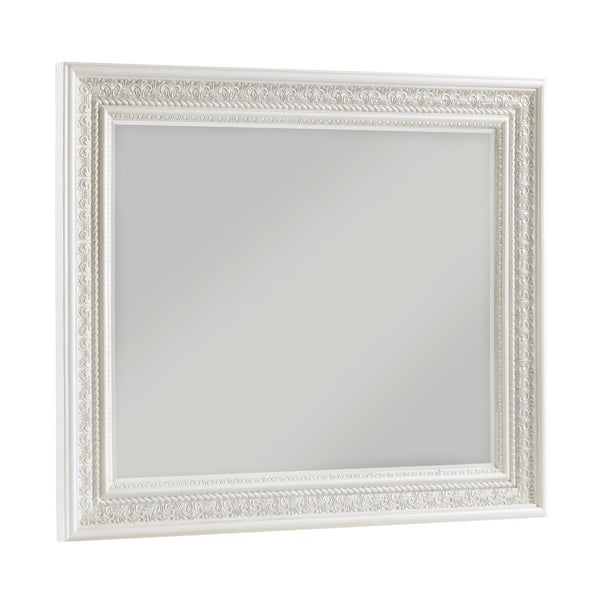 Rotu Dresser Mirror, Egg & Dart Molded Frame, Pearl White Wood, 40x46 - BM351961