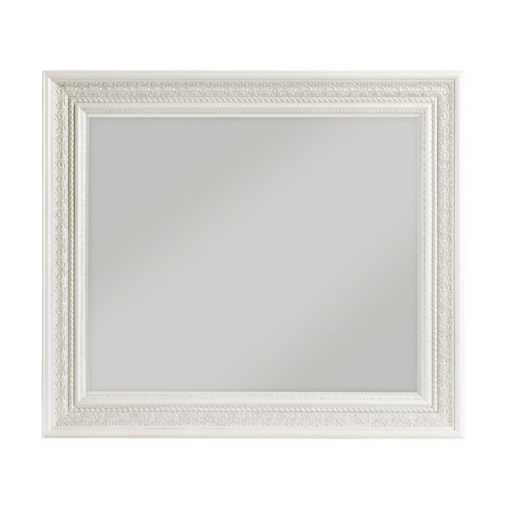 Rotu Dresser Mirror, Egg & Dart Molded Frame, Pearl White Wood, 40x46 - BM351961