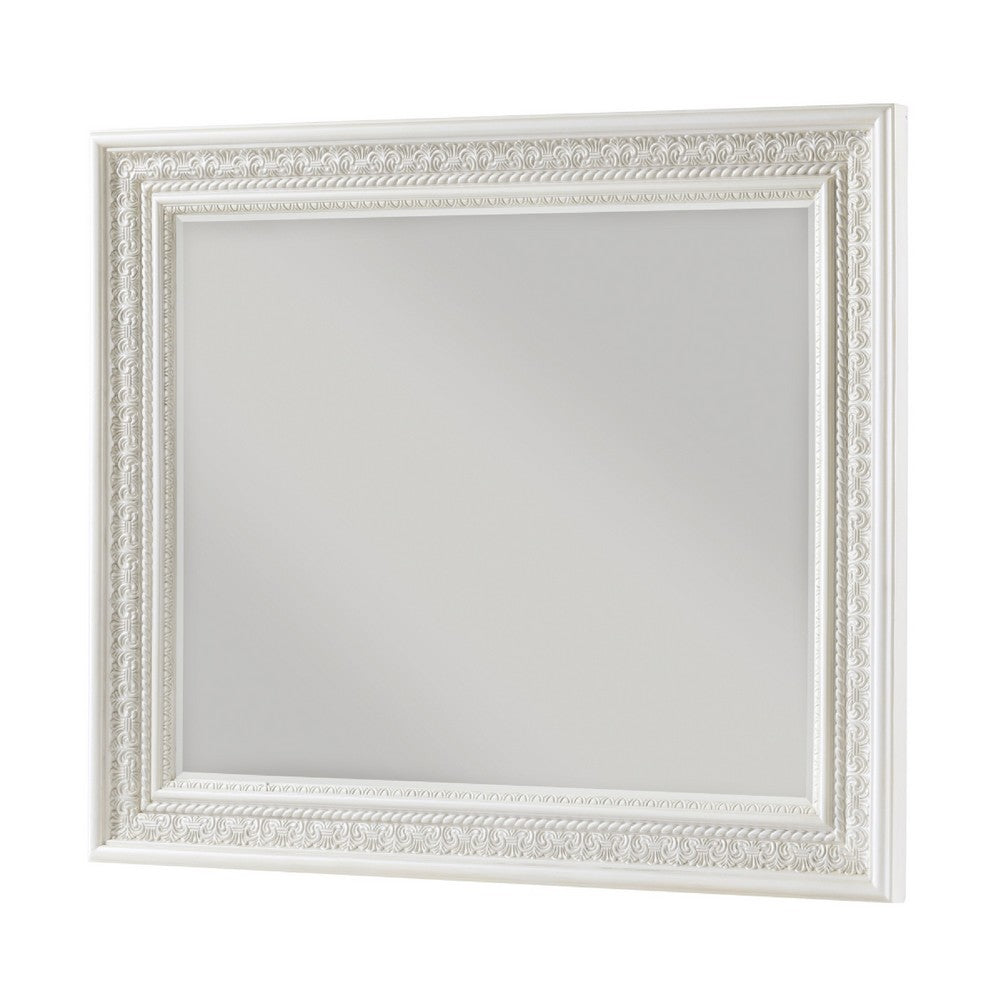Rotu Dresser Mirror, Egg & Dart Molded Frame, Pearl White Wood, 40x46 - BM351961