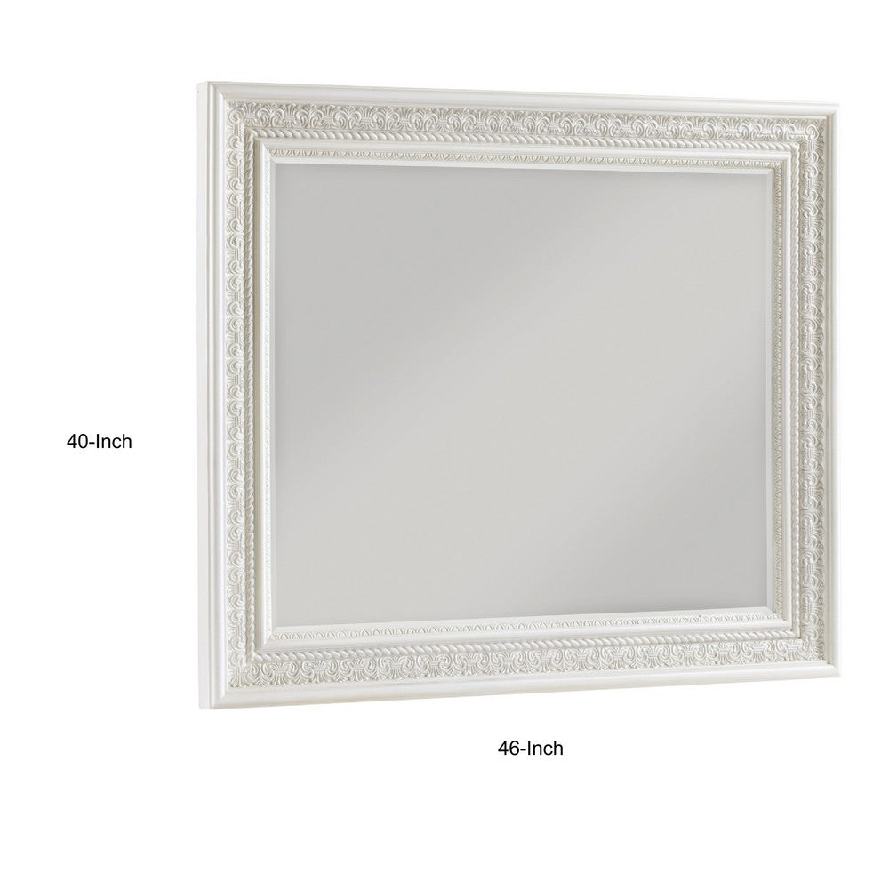 Rotu Dresser Mirror, Egg & Dart Molded Frame, Pearl White Wood, 40x46 - BM351961