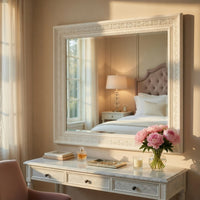 Rotu Dresser Mirror, Egg & Dart Molded Frame, Pearl White Wood, 40x46 - BM351961