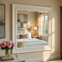 Rotu Dresser Mirror, Egg & Dart Molded Frame, Pearl White Wood, 40x46 - BM351961
