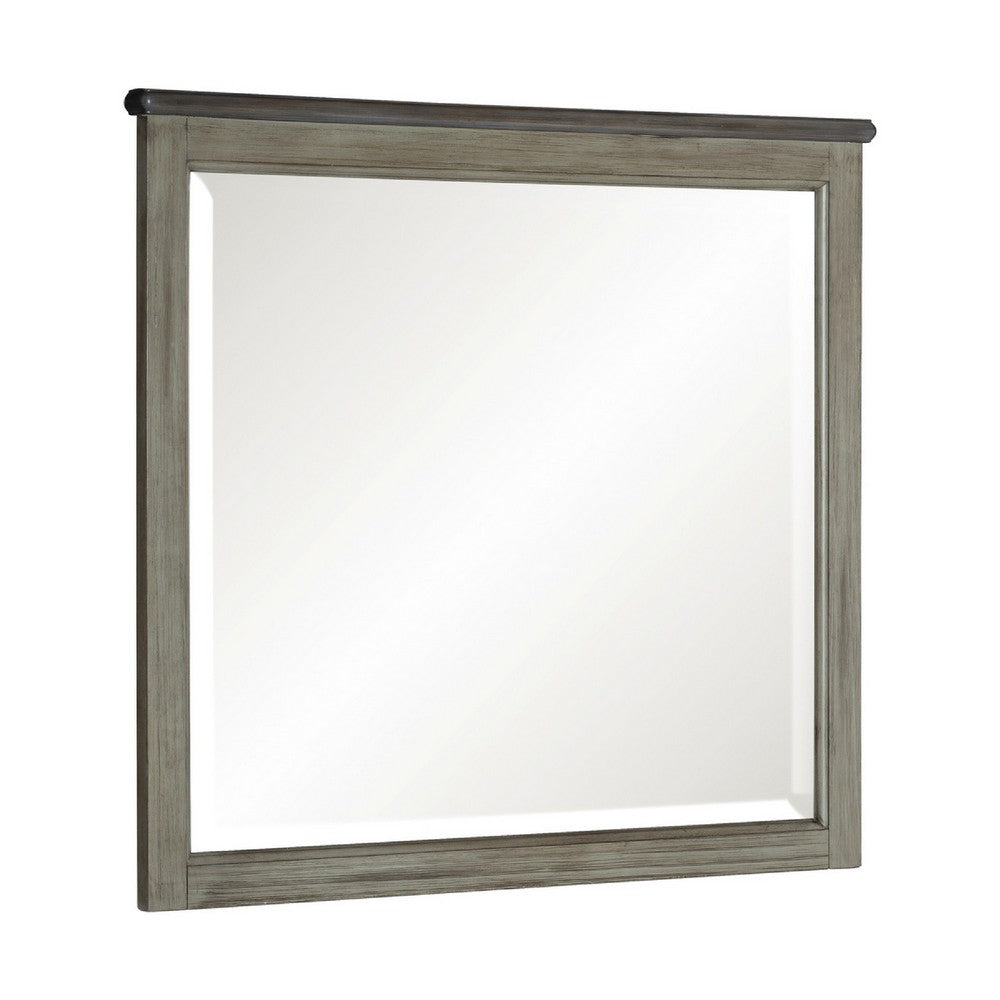 Cadie Dresser Mirror, Planked Top Rail, Antique Gray & Coffee Brown 38x42 - BM351962