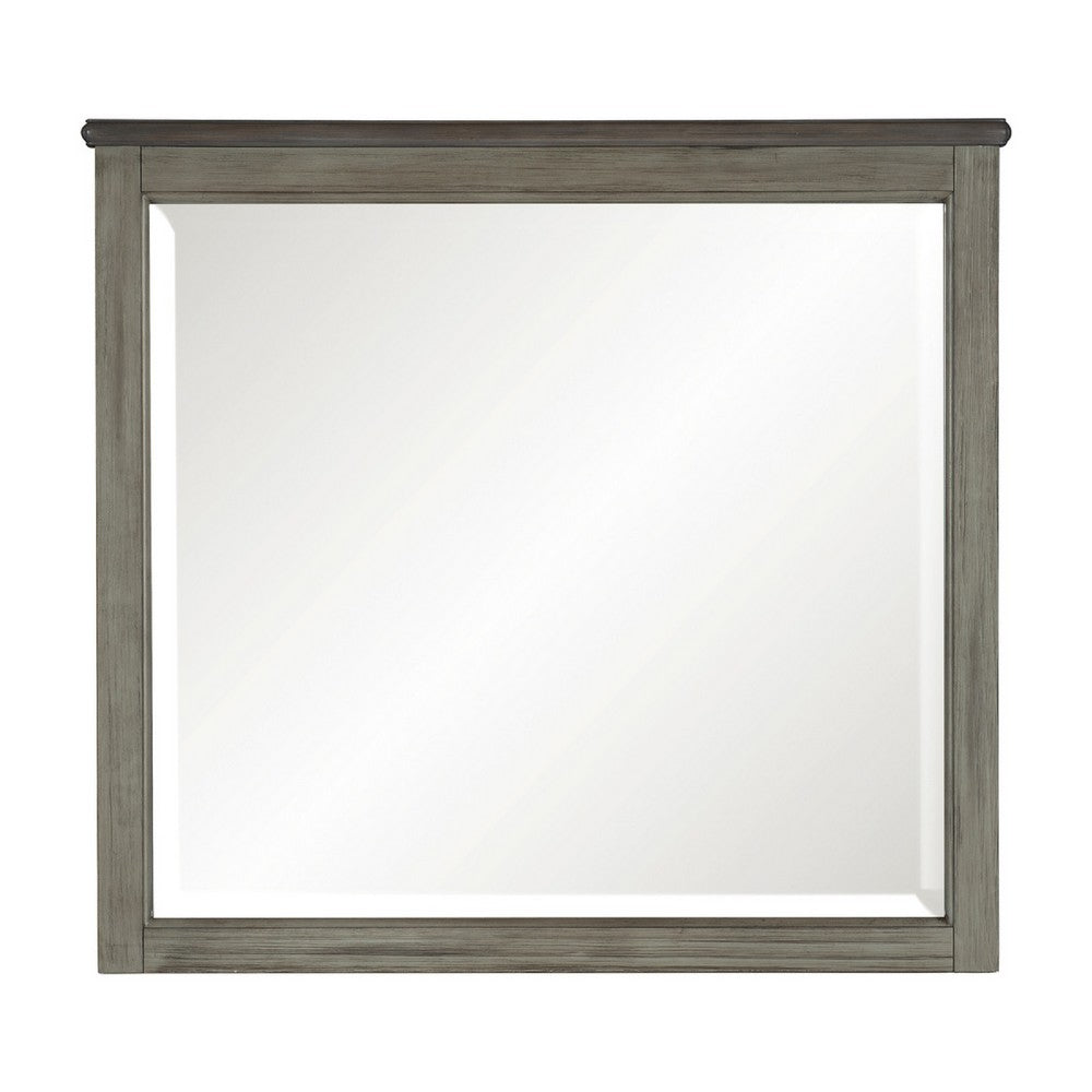 Cadie Dresser Mirror, Planked Top Rail, Antique Gray & Coffee Brown 38x42 - BM351962