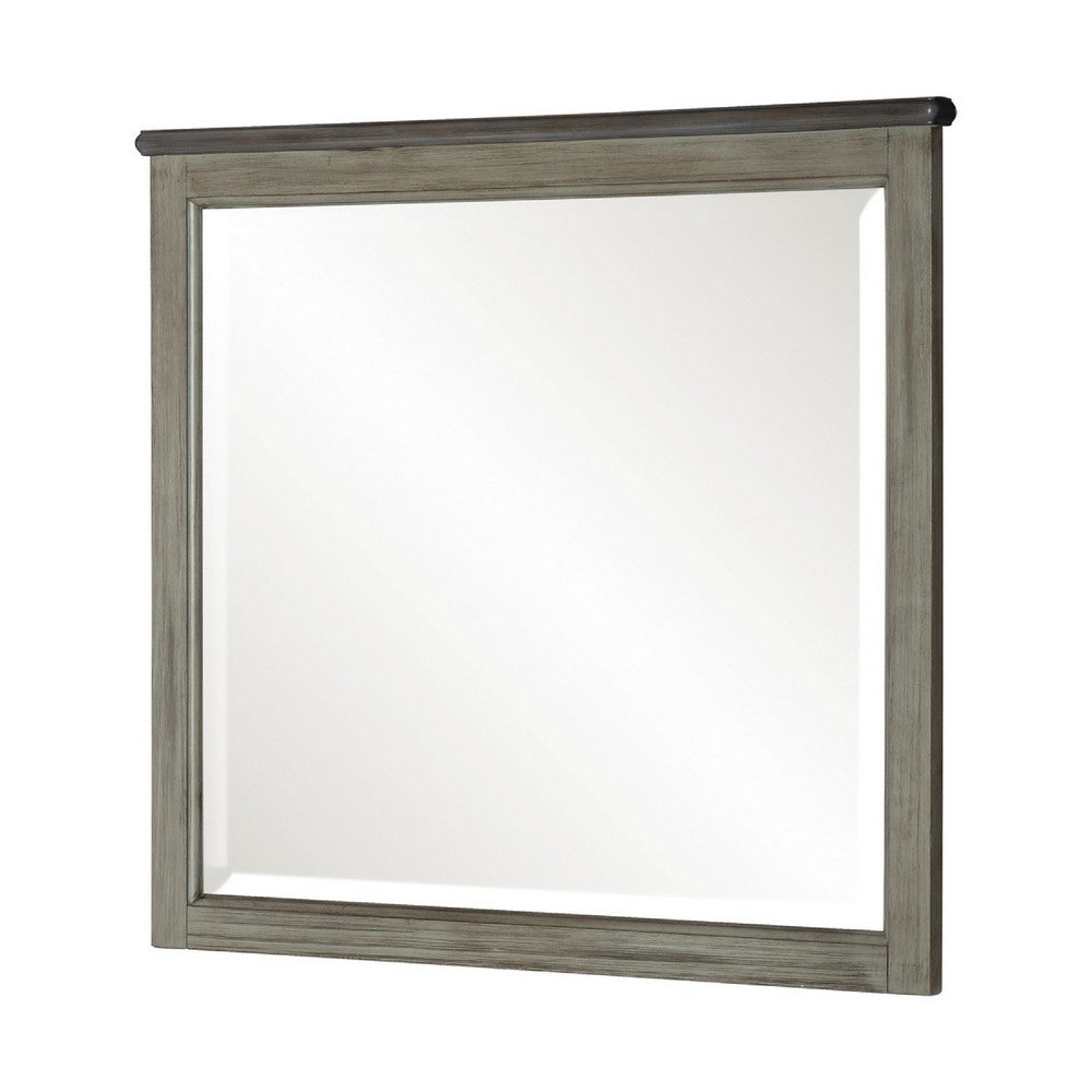 Cadie Dresser Mirror, Planked Top Rail, Antique Gray & Coffee Brown 38x42 - BM351962