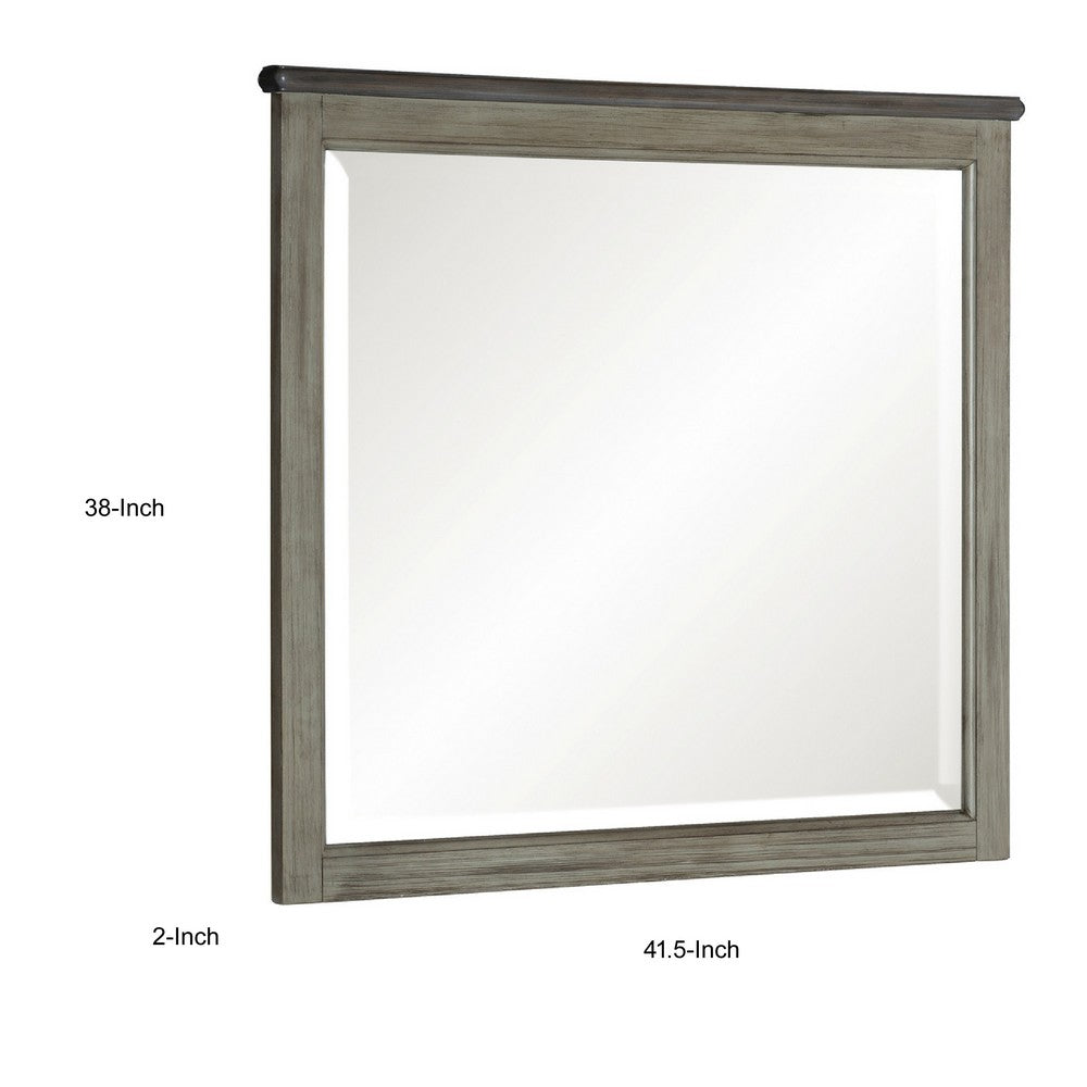 Cadie Dresser Mirror, Planked Top Rail, Antique Gray & Coffee Brown 38x42 - BM351962