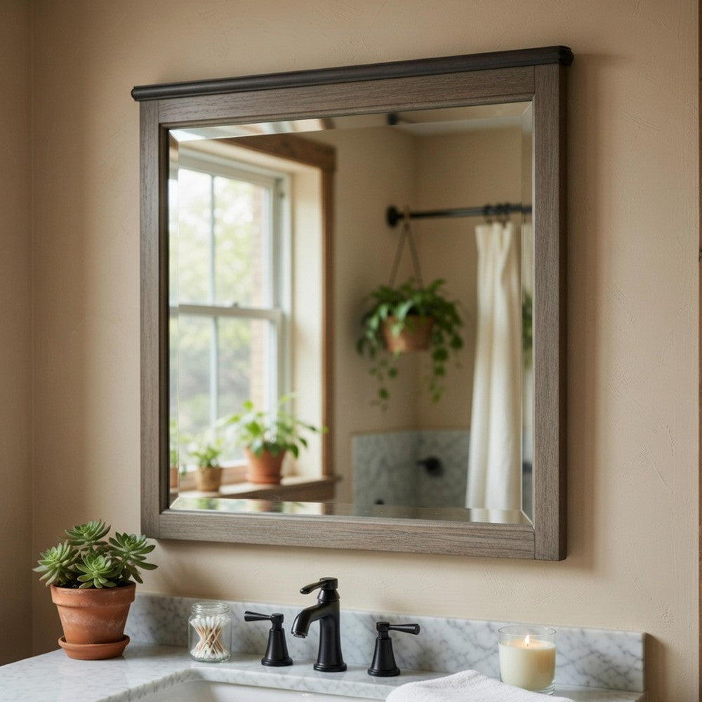 Cadie Dresser Mirror, Planked Top Rail, Antique Gray & Coffee Brown 38x42 - BM351962